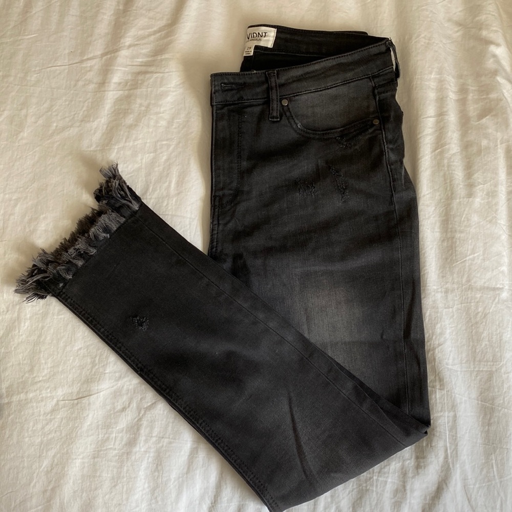 EVIDNT Los Angeles Black Washed Jeans Ankle Fringe